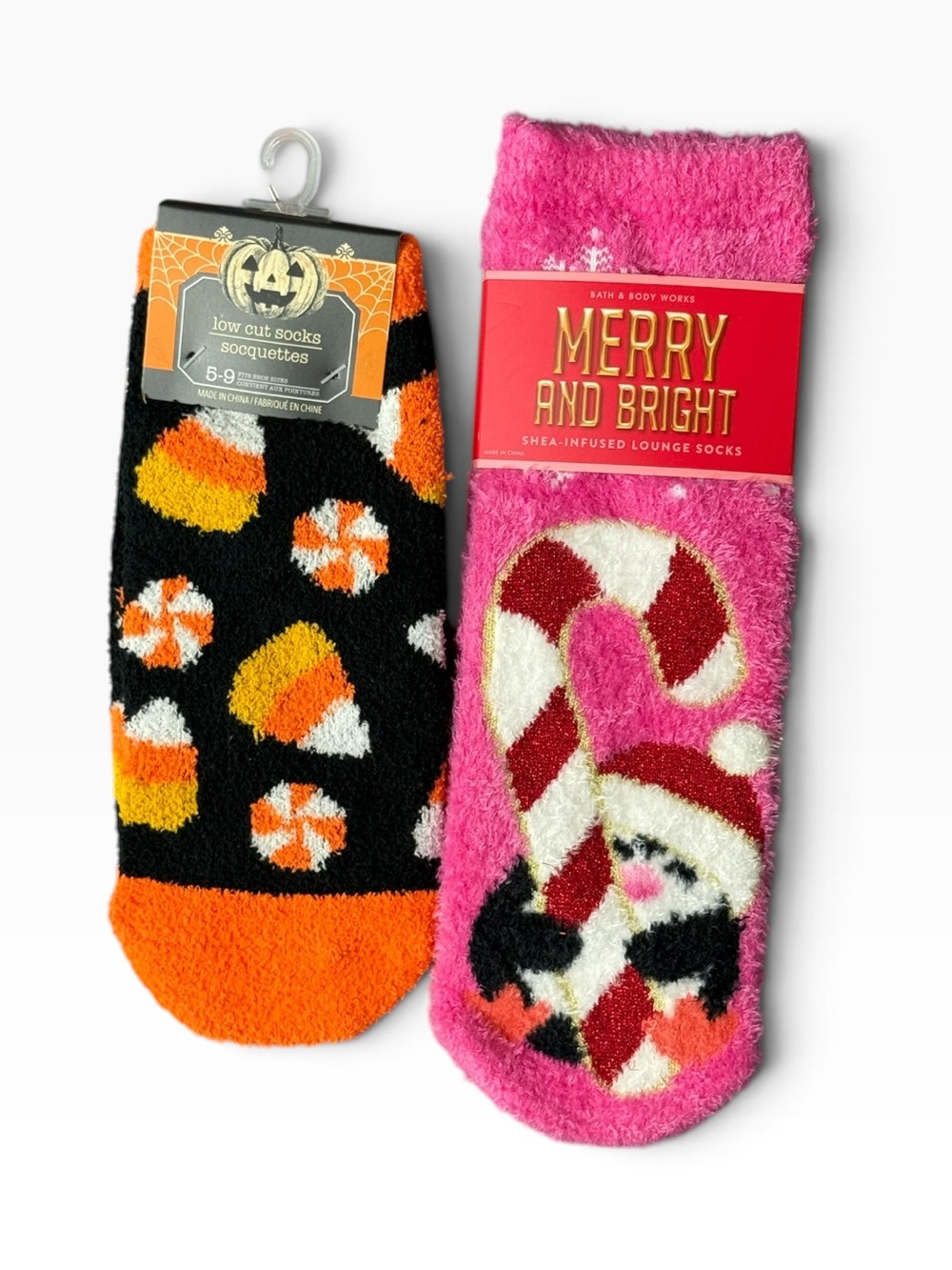 Shea Infused Penguin Candy Cain Socks Halloween Candy Corn 2 Pair NWT
